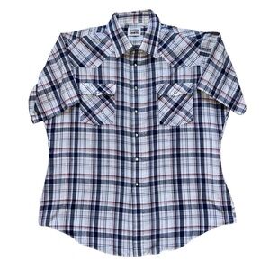 Vintage Levi Strauss Short Sleeve Pearl Snap Plaid Western Shirt Size XL Korea